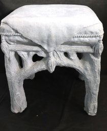 Carved Resin Stool Painted Gray