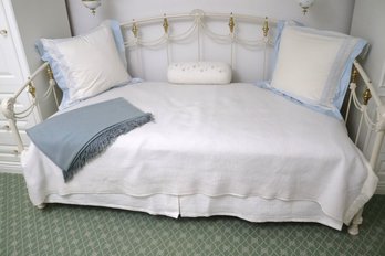 Romantic Cottage Style White Painted Metal Day Bed / Trundle Bed  With Bedding.