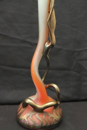 Signed Hand Blown Art Glass Vase By AMA With Sinuous Metal Overlay Style Of Filip Arnat.