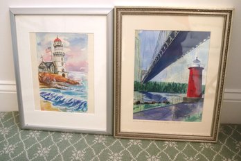 Two Signed Limited-edition Lithographs Of Lighthouses, In Silver  Frames.