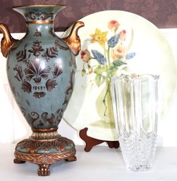 Porcelain Vase With Figural Handles & Vase With Scalloped Edges, Includes Evolution Plate Copyright Sakura