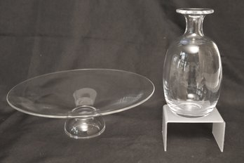 Royal Copenhagen Modern Crystal Vase And Footed Crystal Cake Platter.