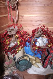 Assorted Holiday Decor As Pictured Includes Wreaths And Baskets