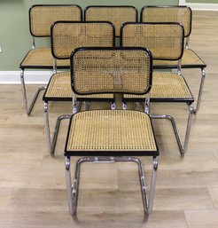 Set Of 6 Vintage MCM Fine Italian Made Sesca Black Chrome/cane Seating Dining Chairs