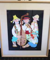 Framed Obican Painting Of A Band Playing