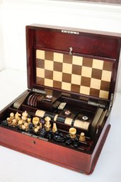 Antique Game Set With Case, Includes Chess Pieces Built In Board, Playing Cards & More