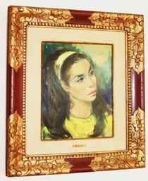 Jan De Ruth Oil Portrait Of Sophisticated 1970s Era Woman By Listed Artist In Elegant Custom Frame