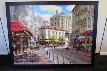 S . Samparv Numbered 51/150 Embellished Giclee Of Paris Street Scene. Approx. 43 X 33 Inches