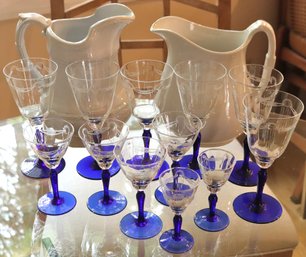 Glassware And Wedgwood Ironstone Pitchers