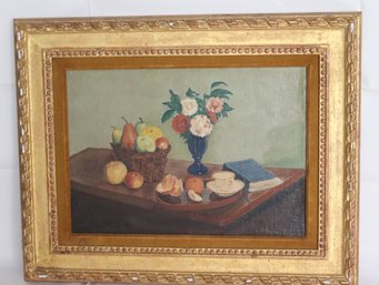 Singer Signed Still Life Oil Painting On Board In Antique Gold Frame