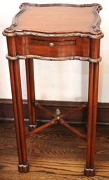 Diminutive Antique Style Mahogany Side Table With Serving Drawer & Gold Accents