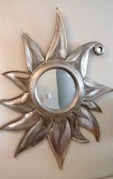 Modernist Silver Leaf Sunflower Wall Mirror In The Style Of French Artist Line Vautrin.
