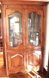 Ethan Allen French Provincial Style Armoire With Lights, Glass Shelves & Wine Rack