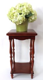 Small Little Wood Occasional Flip Top Table/plant Stand With Decorative Floral Arrangement