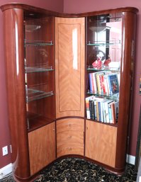 Art Deco Style Curved Lacquered Wood Bookcase Unit With Swiveling Bar.