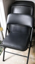 Set Of 8 Black Metal Folding Chairs With Cushion Seats.
