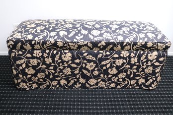 Custom Upholstered Skirted Bedside Storage Bench With Black And Beige Like Tone Floral Pattern