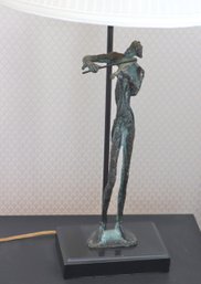 Patinated Fiddler Lamp Sculpture