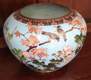 Superb 19th Century Japanese Enamel Cloisonne Jardiniere / Vase With Birds And Flowers