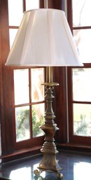 Tall Brass Candlestick Lamp With Large With Pleated Shade