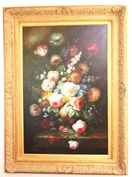 Beautiful Dutch Style Floral Still Life Painting Signed By Artist In Elegant Gold Frame