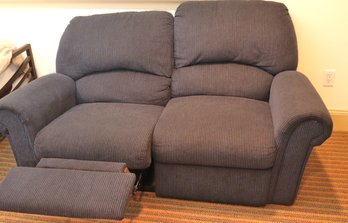 Navy Blue Recliner Loveseat With A Textured Corduroy Style Fiber Fabric