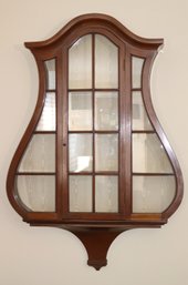 Lyre Shaped Hanging Display Cabinet With Plate Stands & Moire Silk Backing.