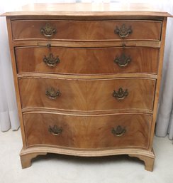 Blonde Mahogany Bow Front Chippendale Style Chest With Brass  Hardware.