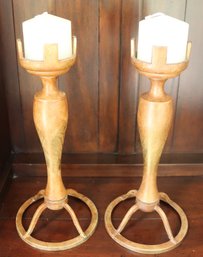 Pair Of Renaissance Style Painted Metal Candlesticks