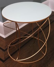 Unique Side Table With A Swirled Metal Base & Glass Top