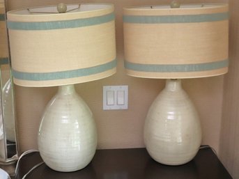 Pair Of Contemporary Table Lamps With Custom Linen Shades
