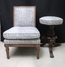 Diminutive French Style Louis XVI Style Vanity Seat, And Victorian,  Revolving Piano Stool