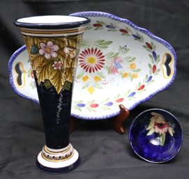 Quimper France Floral Platter, W. Moore Potterto HM The Queen Made In England Floral Bowl And Italian Vase, Ra