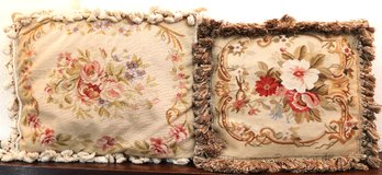 Lot Of Two Decorative Pillows With Aubusson And Needlepoint Velvet And Fringe