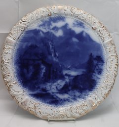 Large English Blue & White Porcelain Wall Plate Of Lake Lucerne
