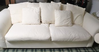 Comfortable Oversized Canvas Roll Arm Sofa With Cushions And Pillows.