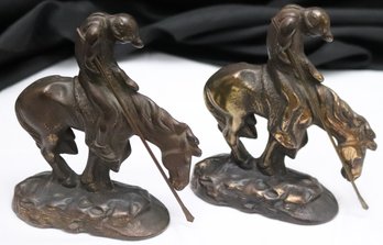 Pair Of Vintage Rustic Brass Native American End Of The Trail Of Tears Bookends/figures