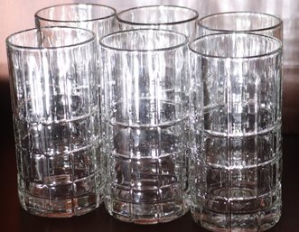 Six Tall Beverage Glasses By Anchor Hocking With A Checkerboard Design. 6 T