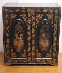 Large Japanese Black Lacquered And Gilt Decorated Jewelry Box  With 5 Drawers.