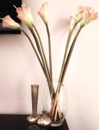 Etched Glass Vase With Faux Floral Arrangement, Includes Smaller Vase Decor