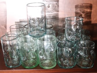 Set Of Modern Vintage Hand-blown Glasses With Pinched Center.