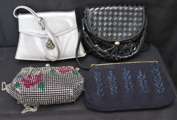 Womens Handbags Include Judith Jack Silver Toned, Blue Beaded Handbag, Black Handbag - Beaded Floral Handbag