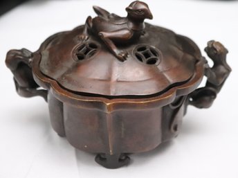 Vintage Chinese Cast Metal Incense Burner With Stamp On The Bottom