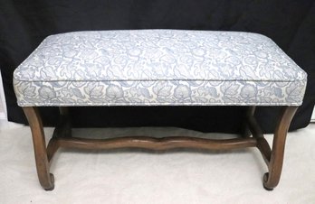 Provencal Walnut Upholstered Bench With Grape Leaf Fabric  Upholstery.