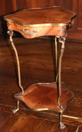 French Style Light Wood Triangular Side Table With Bronze Mounts Featuring Cherubs