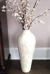 Tall Floor Vase With A Shell Style Design With Faux Floral Accents