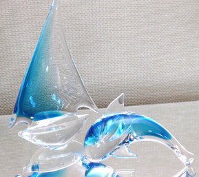 Italian Art Glass Sailboat And Dolphin.
