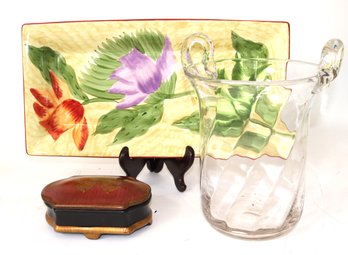Stylish Glass Champagne Bucket, Pretty Trinket Box With Butterfly Print & Large Tray With Floral Pattern