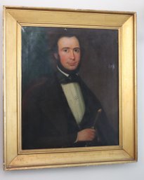 Antique Oil Portrait Painting Of Handsome Elegantly Dressed Englishman With Adorned Attire
