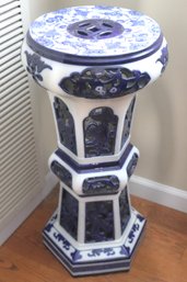 Gorgeous Antique Minton Blue & White Asian Style Porcelain Pedestal Or Plant Stand